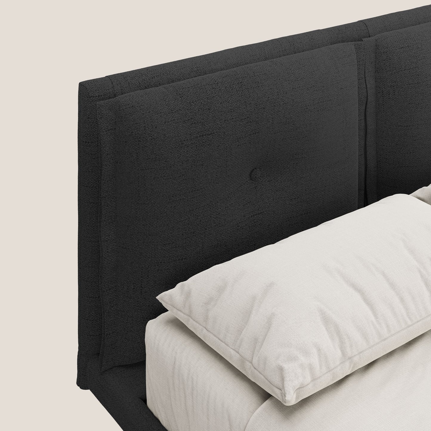 Ibuki letto con cuscini trapuntati regolabili e piedi in mogano in tessuto fiammato impermeabile T03 antracite 