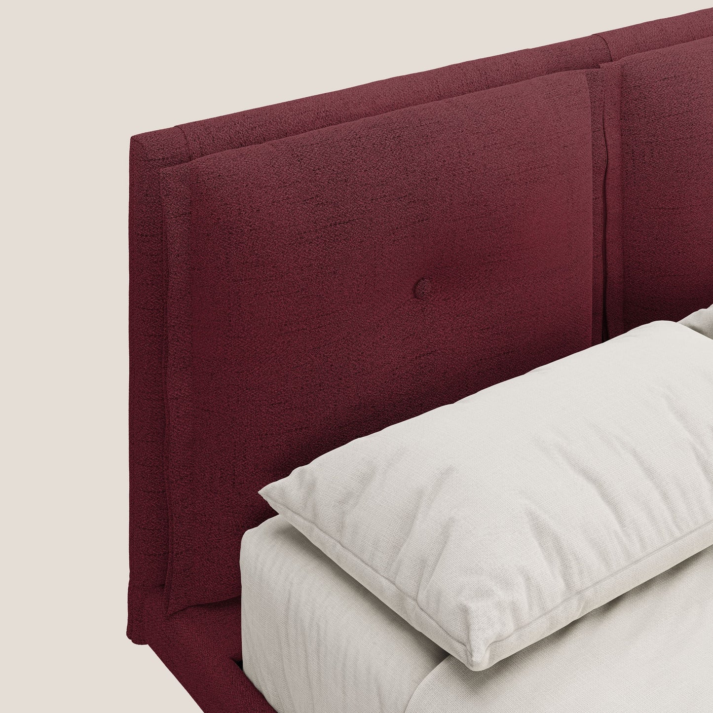 Ibuki letto con cuscini trapuntati regolabili e piedi in mogano in tessuto fiammato impermeabile T03 rosso 