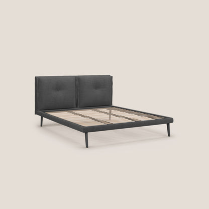 Ibuki letto con cuscini trapuntati regolabili e piedi in mogano in tessuto fiammato impermeabile T03 grigio 
