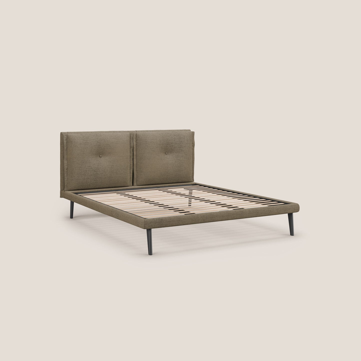 Ibuki letto con cuscini trapuntati regolabili e piedi in mogano in tessuto fiammato impermeabile T03 marrone 