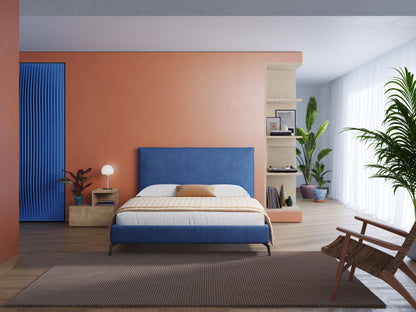 Iris letto imbottito con piedini neri sfoderabile in tessuto impermeabile T02 blu 