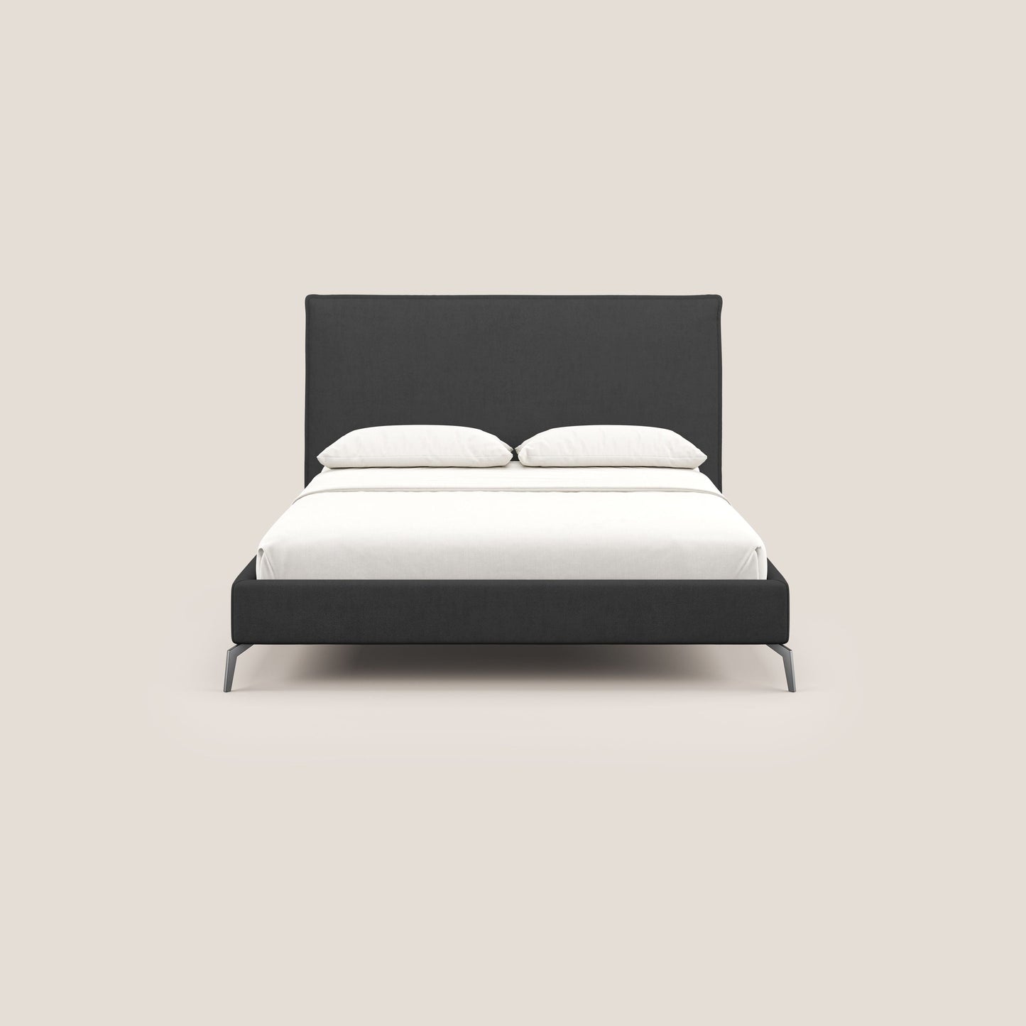 Iris letto imbottito con piedini neri sfoderabile in tessuto impermeabile T02 nero 