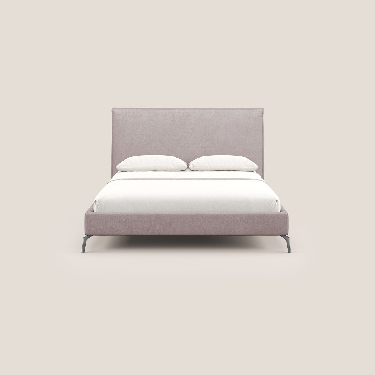 Iris letto imbottito con piedini neri sfoderabile in tessuto impermeabile T02 rosa 