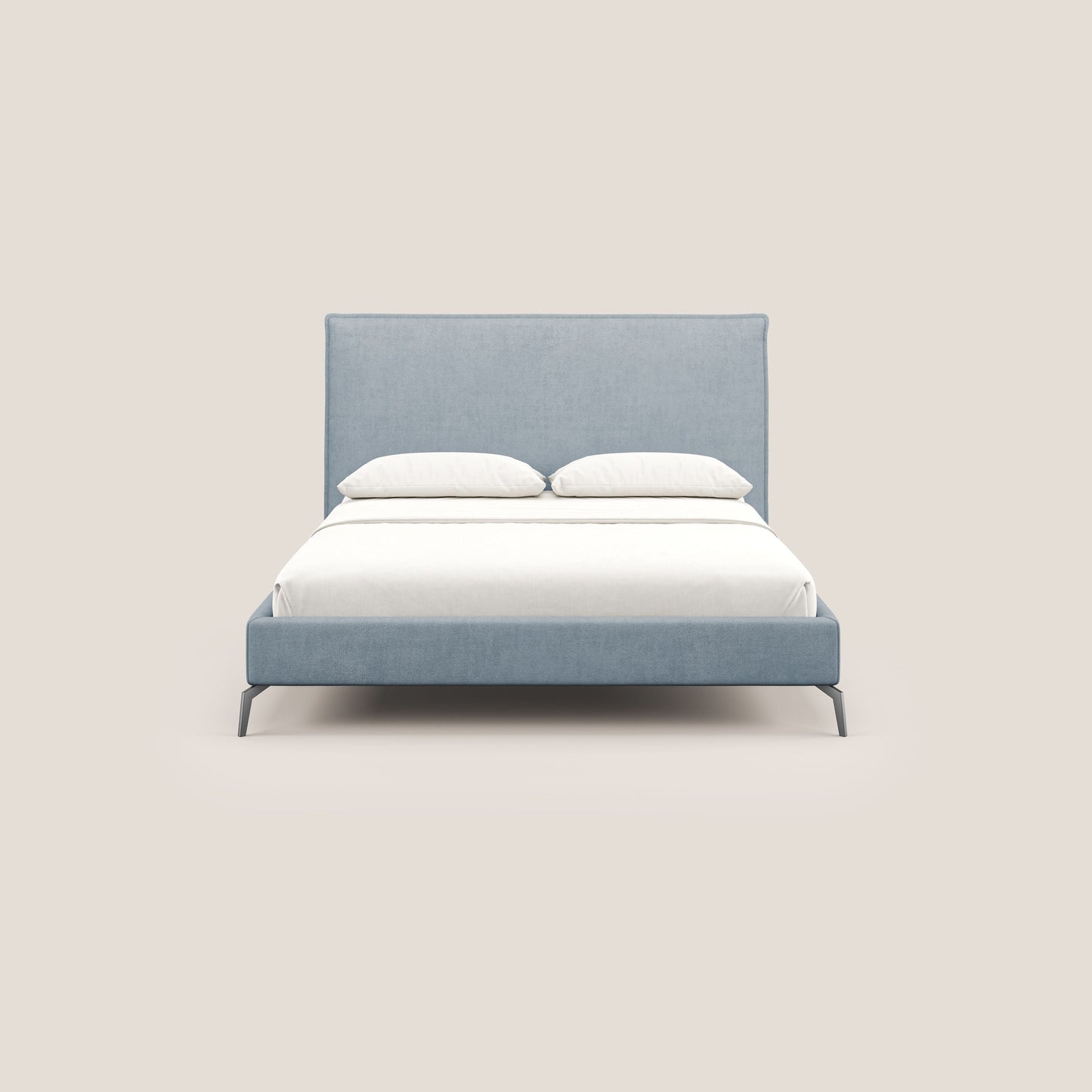 Iris letto imbottito con piedini neri sfoderabile in tessuto impermeabile T02 carta da zucchero 