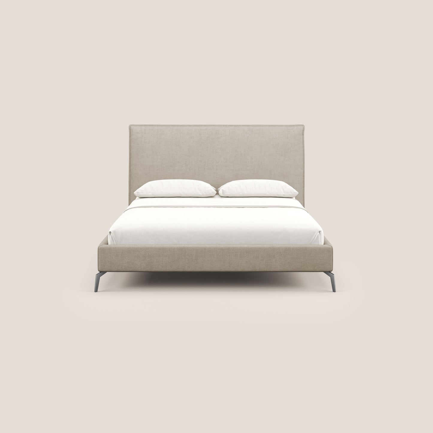 Iris letto imbottito con piedini neri sfoderabile in tessuto impermeabile T02 beige 