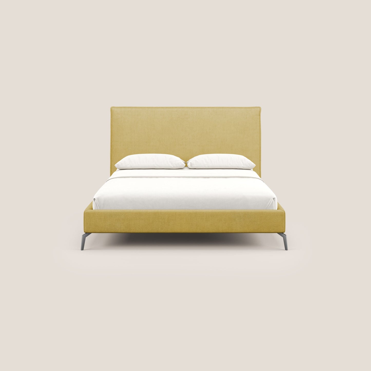 Iris letto imbottito con piedini neri sfoderabile in tessuto impermeabile T02 giallo 