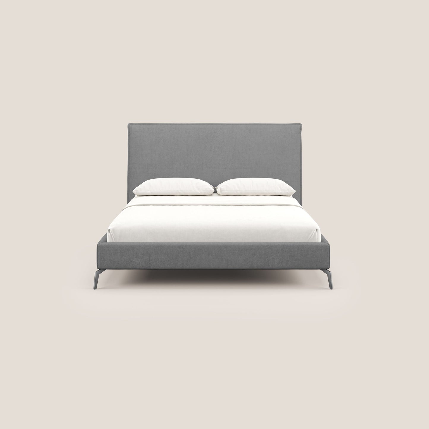 Iris letto imbottito con piedini neri sfoderabile in tessuto impermeabile T02 grigio 