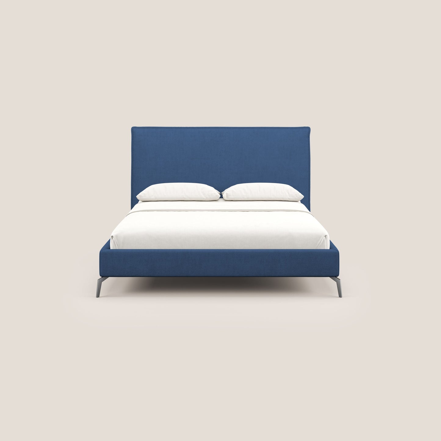 Iris letto imbottito con piedini neri sfoderabile in tessuto impermeabile T02 blu 