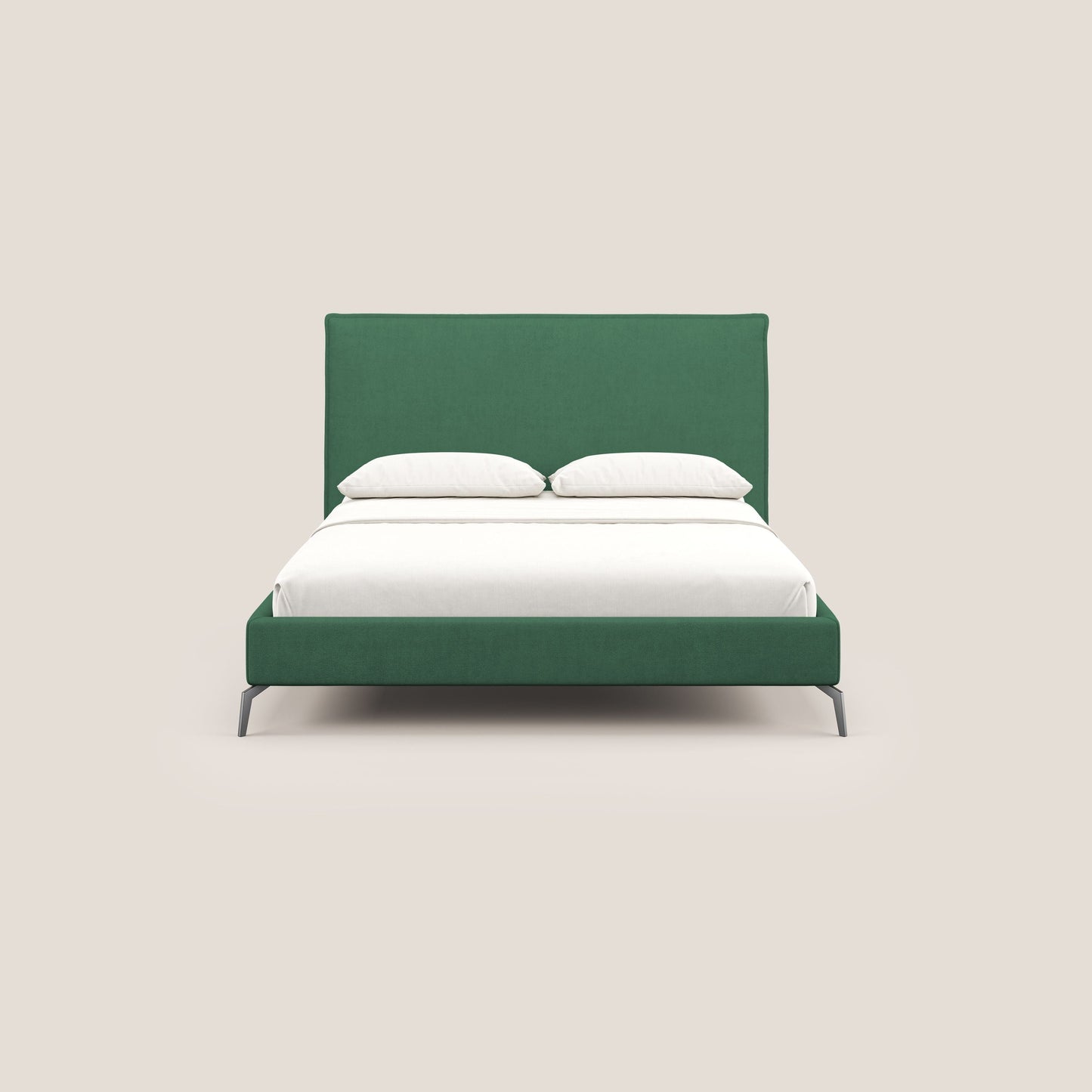 Iris letto imbottito con piedini neri sfoderabile in tessuto impermeabile T02 verde 