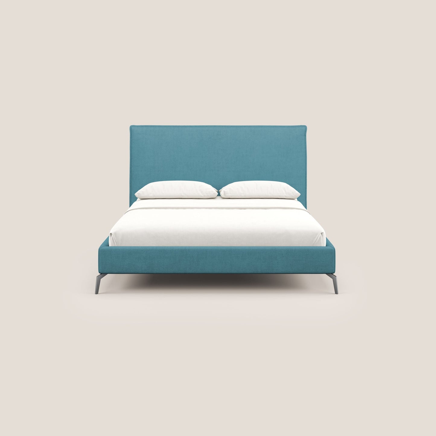 Iris letto imbottito con piedini neri sfoderabile in tessuto impermeabile T02 azzurro 