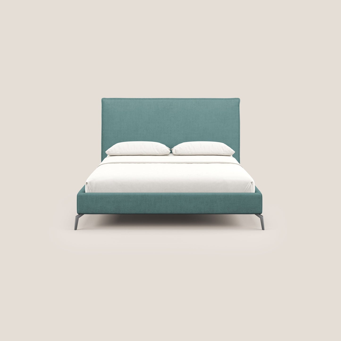 Iris letto imbottito con piedini neri sfoderabile in tessuto impermeabile T02 petrolio 