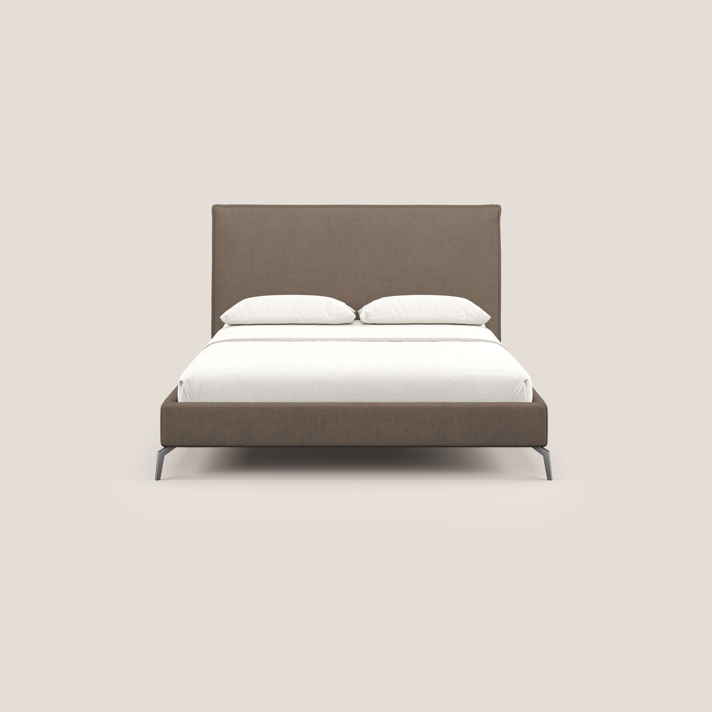Iris letto imbottito con piedini neri sfoderabile in tessuto impermeabile T02 marrone 
