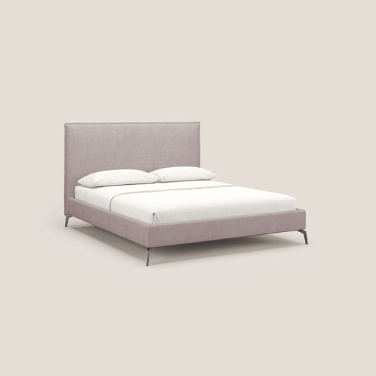 Iris letto imbottito con piedini neri sfoderabile in tessuto impermeabile T02 rosa 