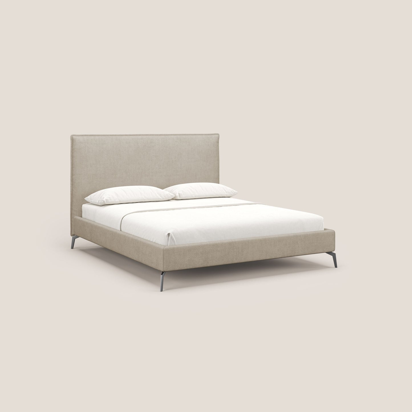 Iris letto imbottito con piedini neri sfoderabile in tessuto impermeabile T02 beige 