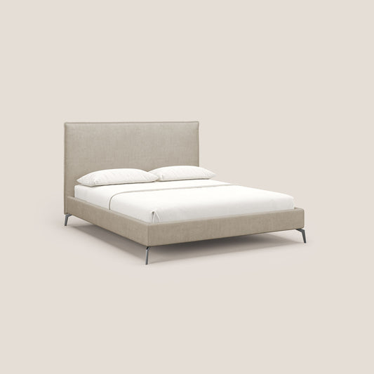 Iris letto imbottito con piedini neri sfoderabile in tessuto impermeabile T02 beige 