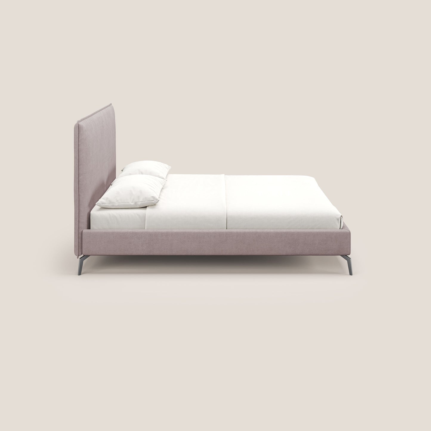 Iris letto imbottito con piedini neri sfoderabile in tessuto impermeabile T02 rosa 