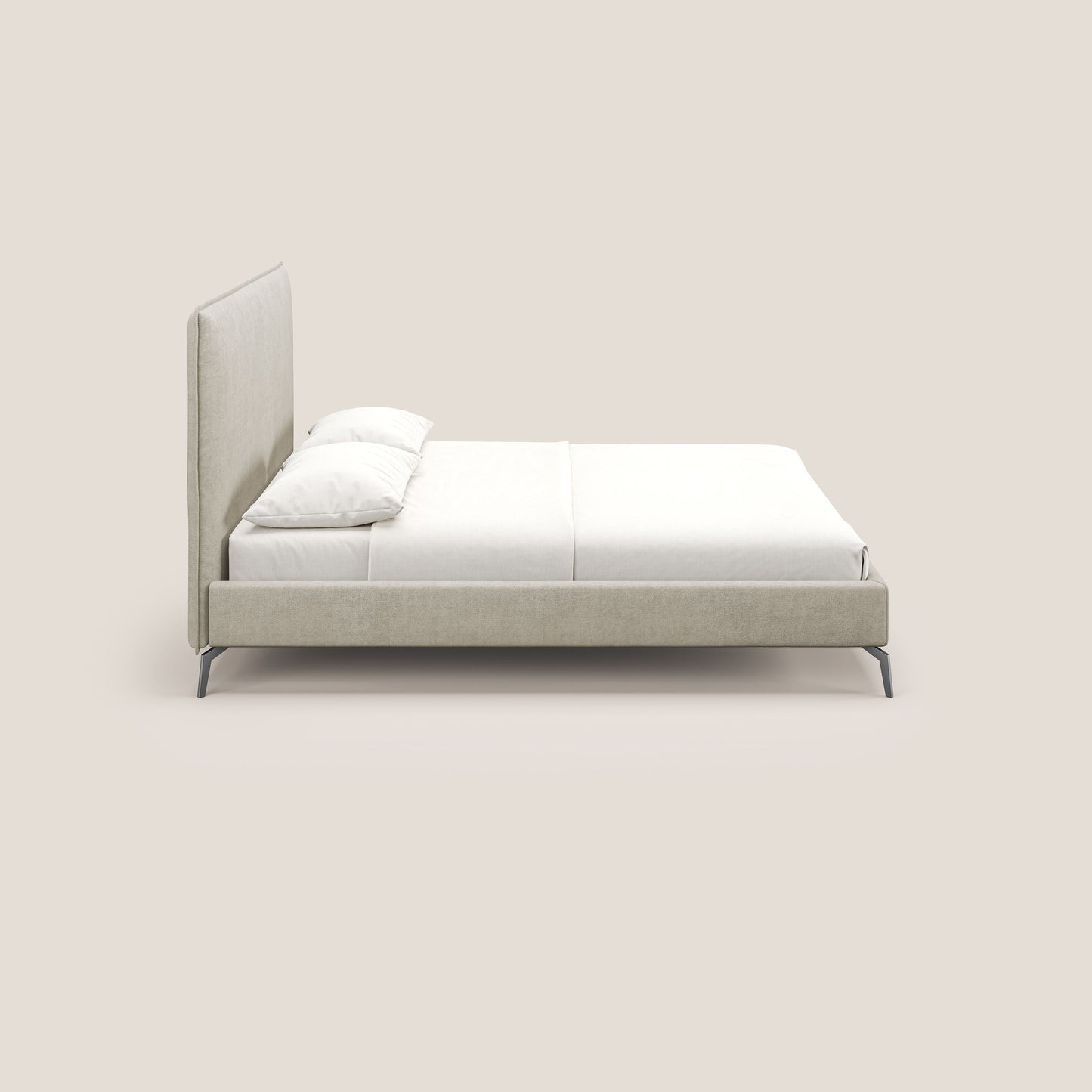 Iris letto imbottito con piedini neri sfoderabile in tessuto impermeabile T02 panna 