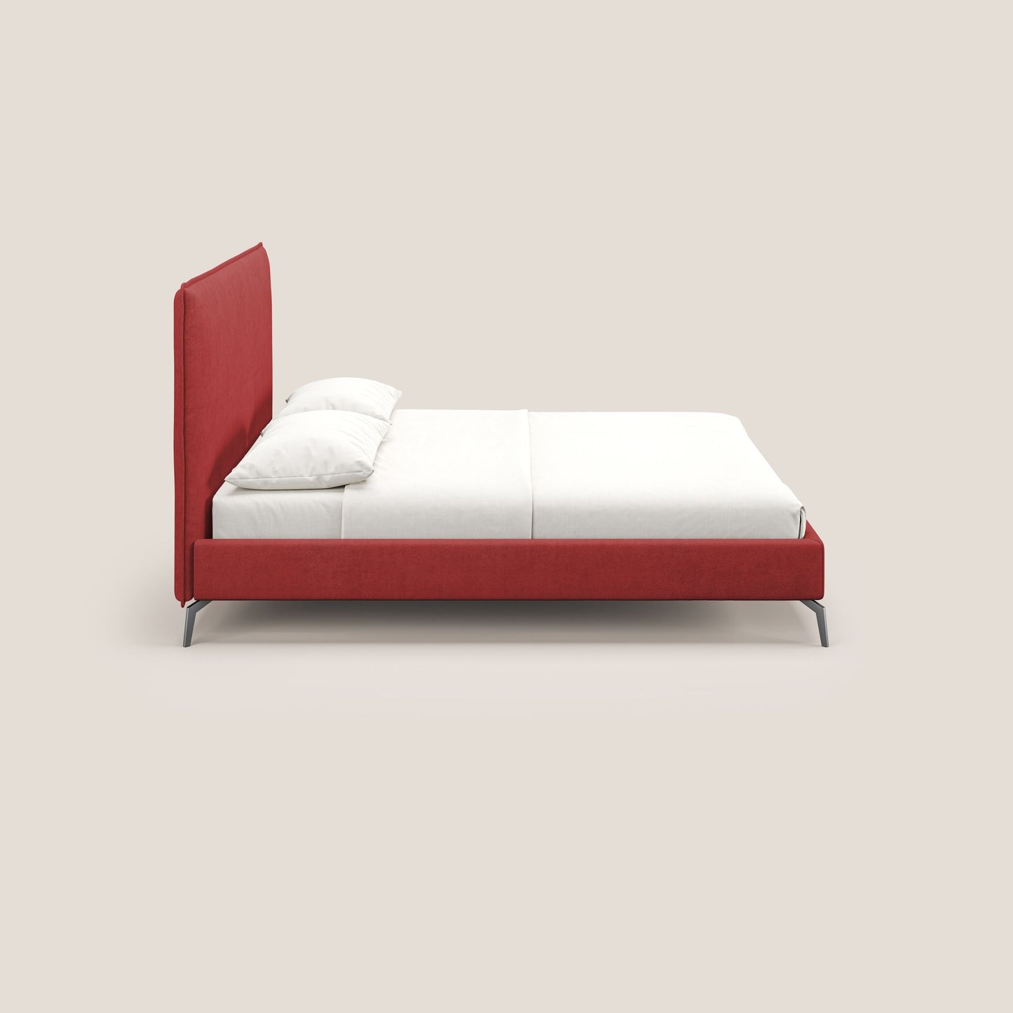 Iris letto imbottito con piedini neri sfoderabile in tessuto impermeabile T02 rosso 