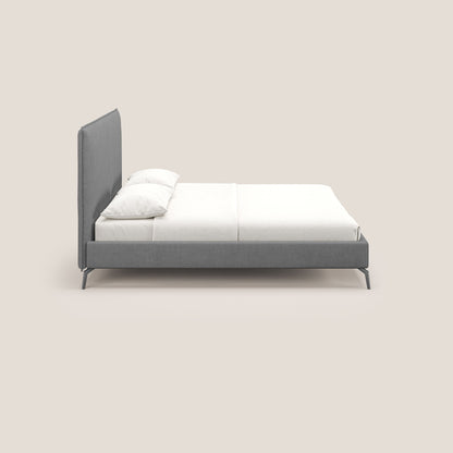 Iris letto imbottito con piedini neri sfoderabile in tessuto impermeabile T02 grigio 