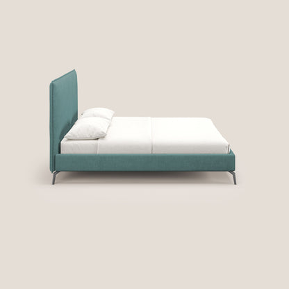 Iris letto imbottito con piedini neri sfoderabile in tessuto impermeabile T02 petrolio 