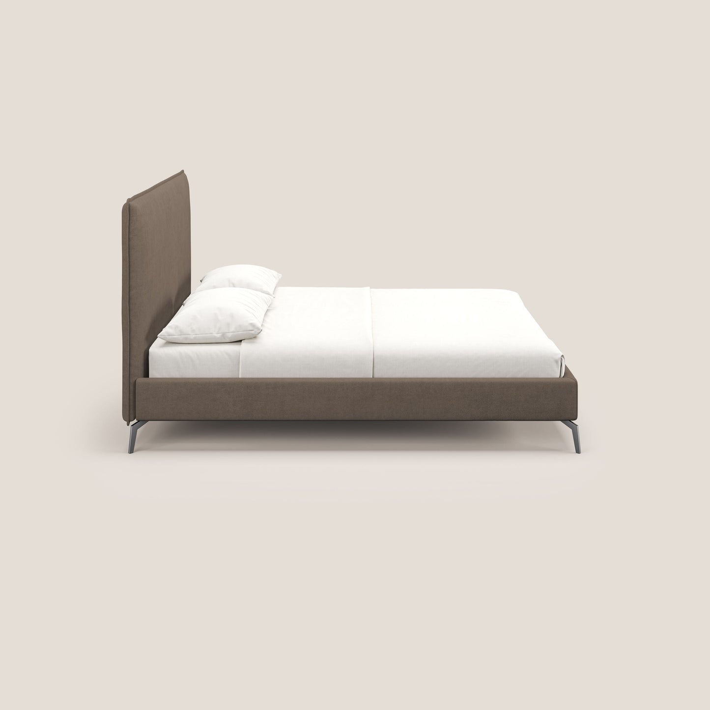 Iris letto imbottito con piedini neri sfoderabile in tessuto impermeabile T02 marrone 