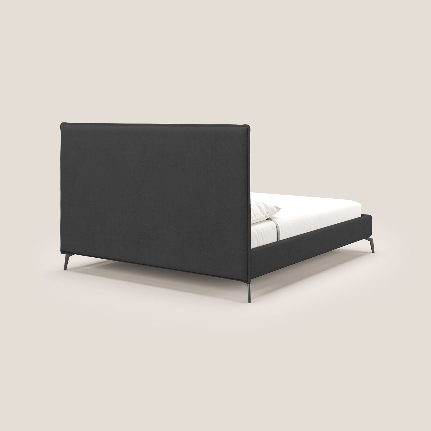 Iris letto imbottito con piedini neri sfoderabile in tessuto impermeabile T02 nero 