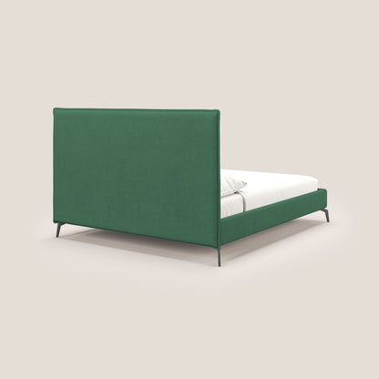Iris letto imbottito con piedini neri sfoderabile in tessuto impermeabile T02 verde 