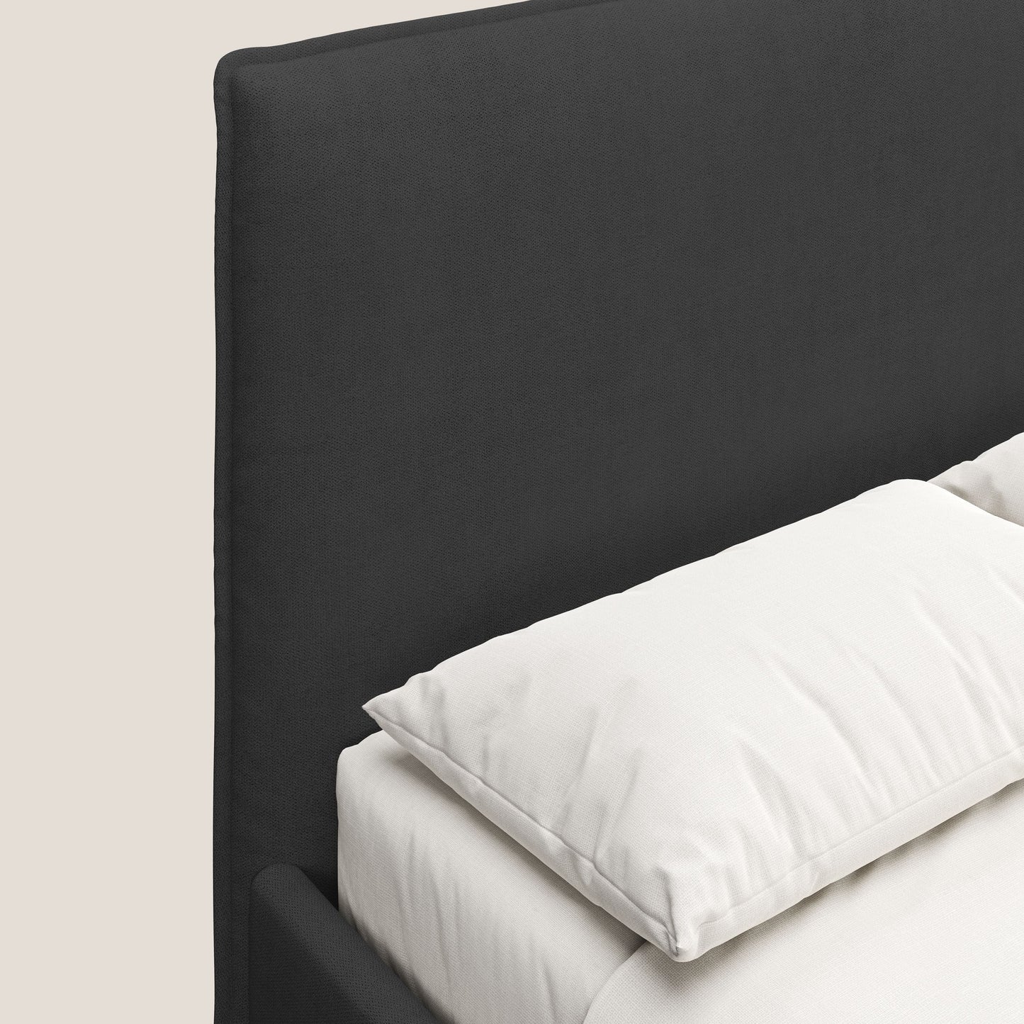 Iris letto imbottito con piedini neri sfoderabile in tessuto impermeabile T02 nero 