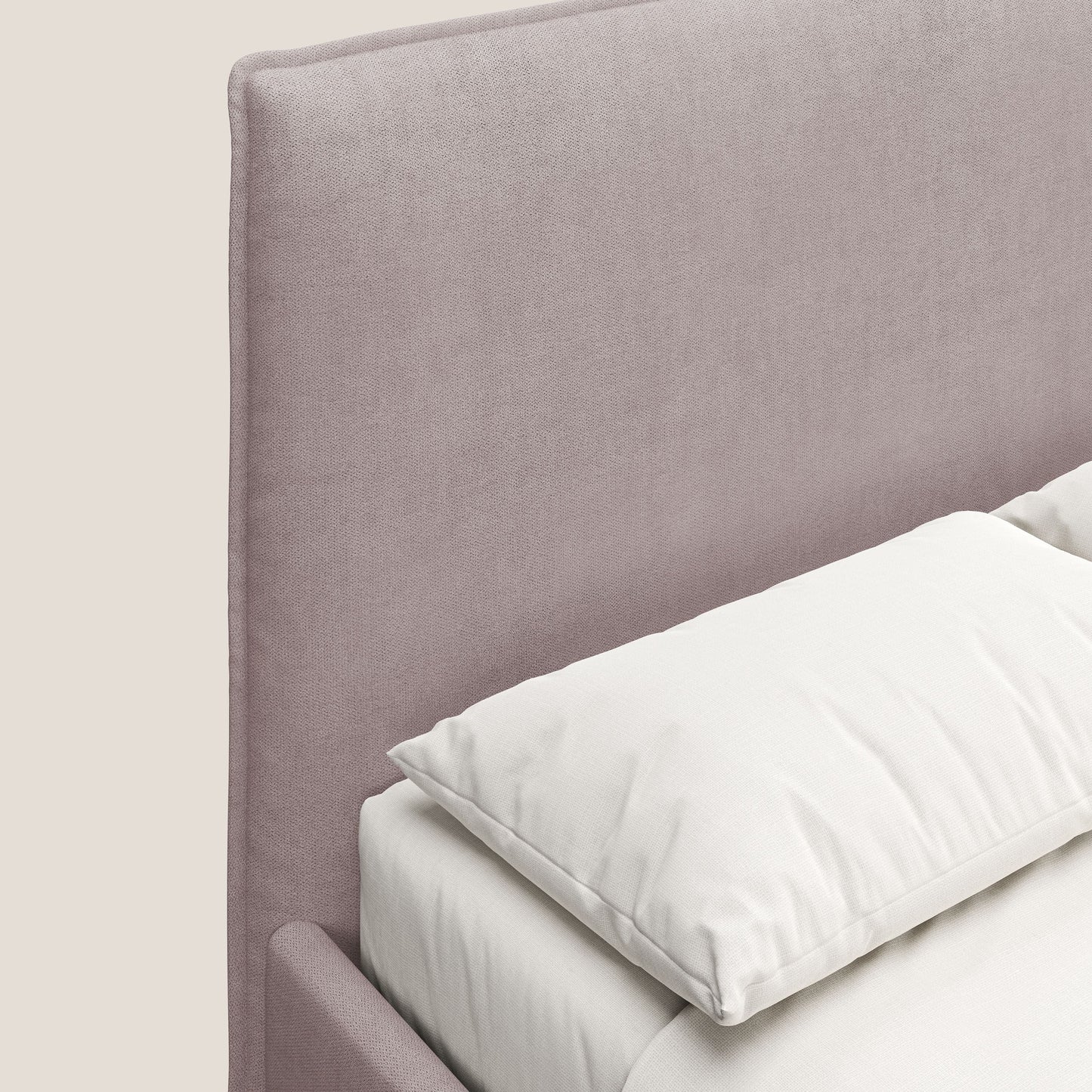 Iris letto imbottito con piedini neri sfoderabile in tessuto impermeabile T02 rosa 