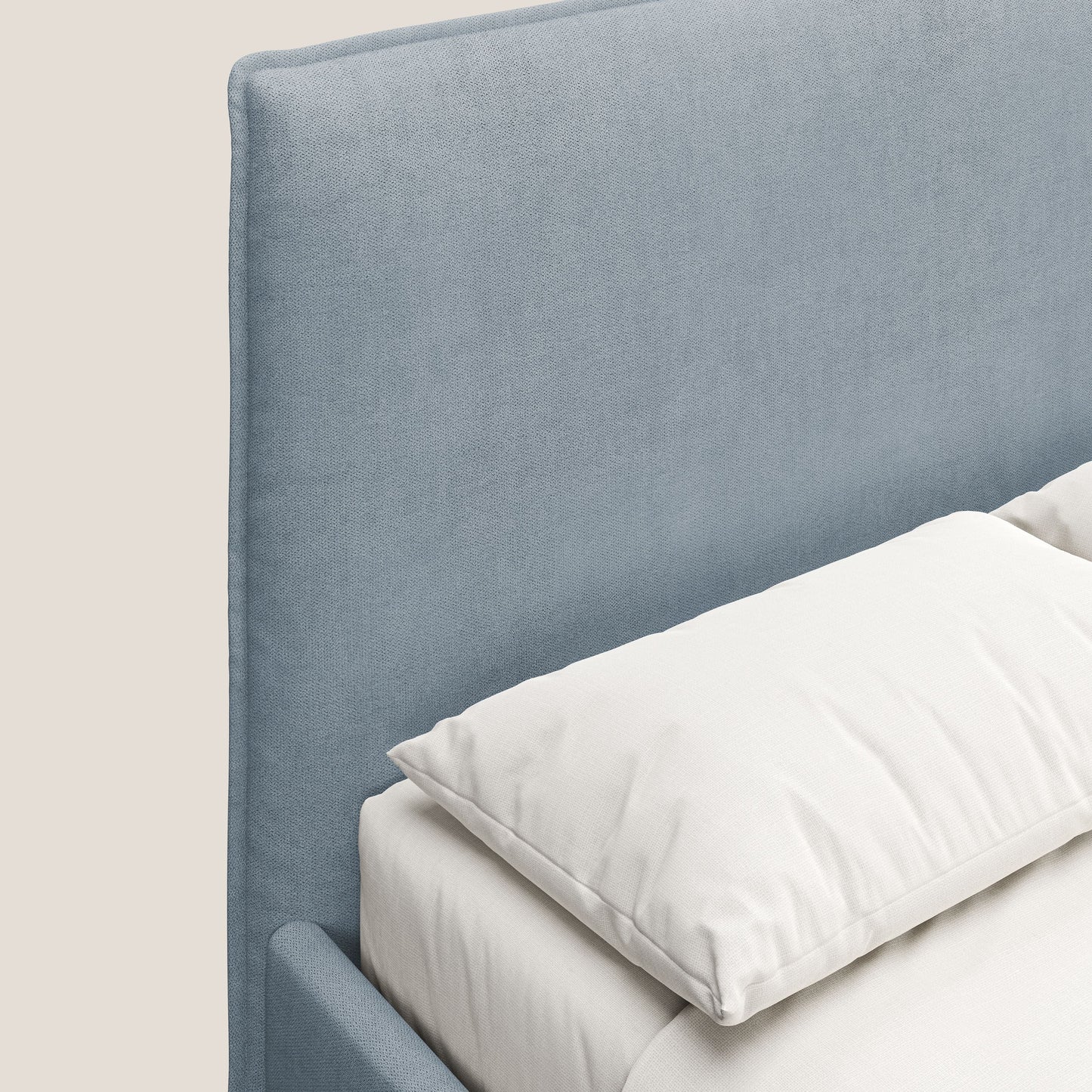 Iris letto imbottito con piedini neri sfoderabile in tessuto impermeabile T02 carta da zucchero 