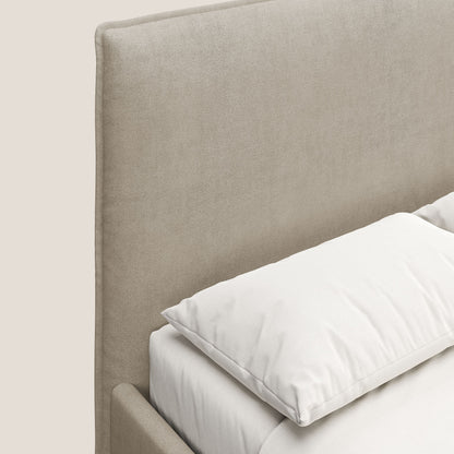 Iris letto imbottito con piedini neri sfoderabile in tessuto impermeabile T02 beige 