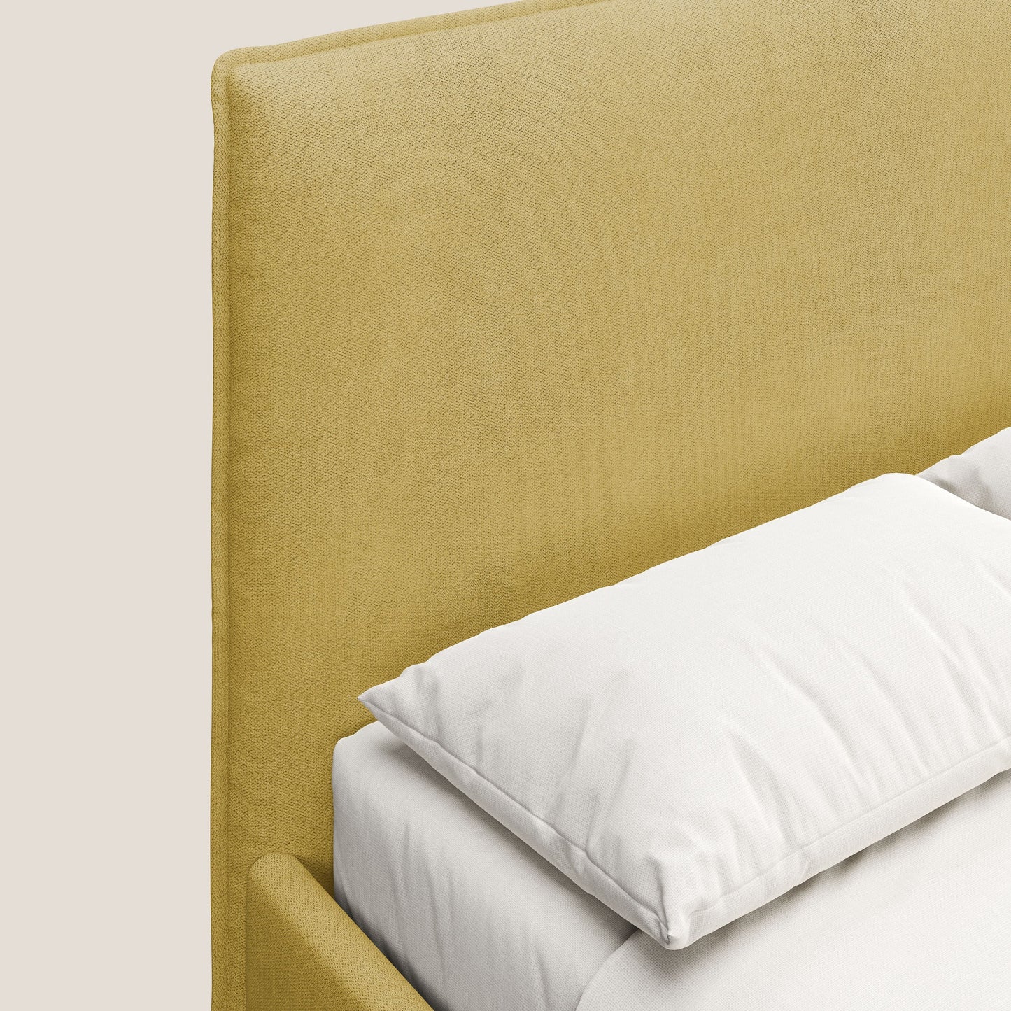 Iris letto imbottito con piedini neri sfoderabile in tessuto impermeabile T02 giallo 