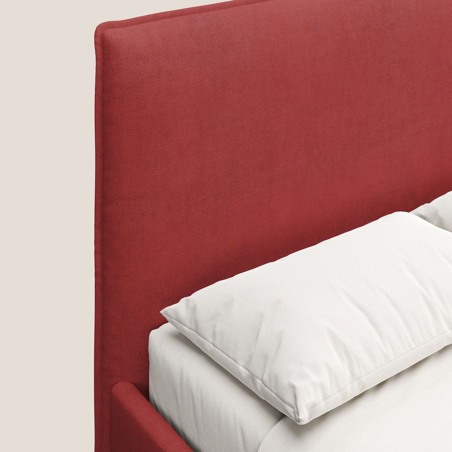 Iris letto imbottito con piedini neri sfoderabile in tessuto impermeabile T02 rosso 