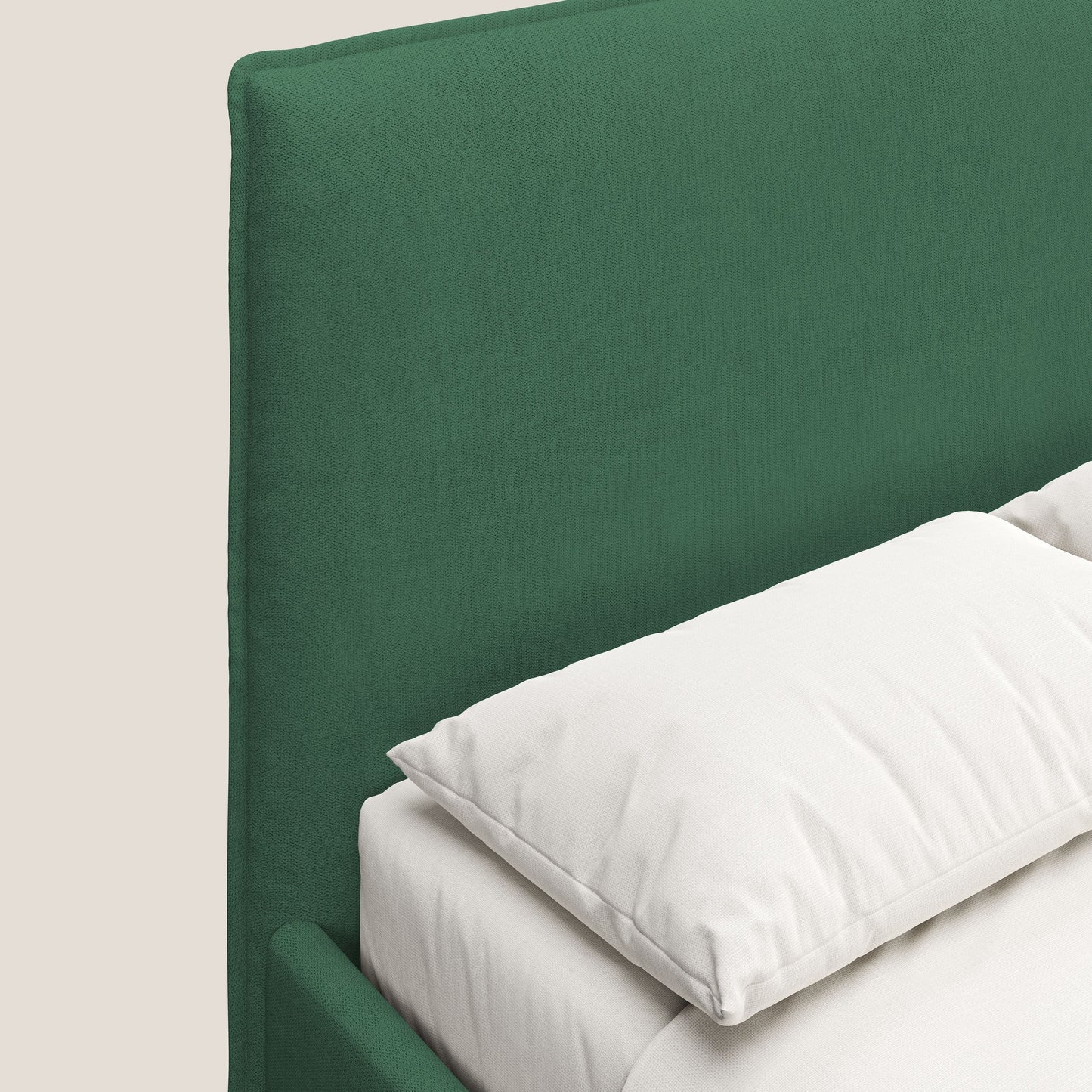 Iris letto imbottito con piedini neri sfoderabile in tessuto impermeabile T02 verde 