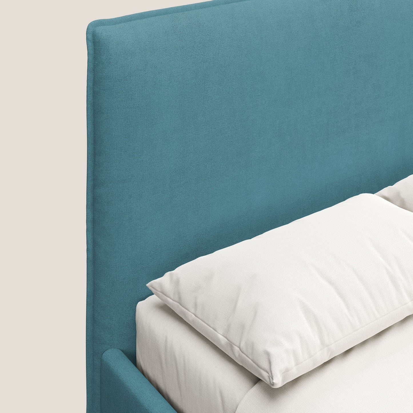 Iris letto imbottito con piedini neri sfoderabile in tessuto impermeabile T02 azzurro 