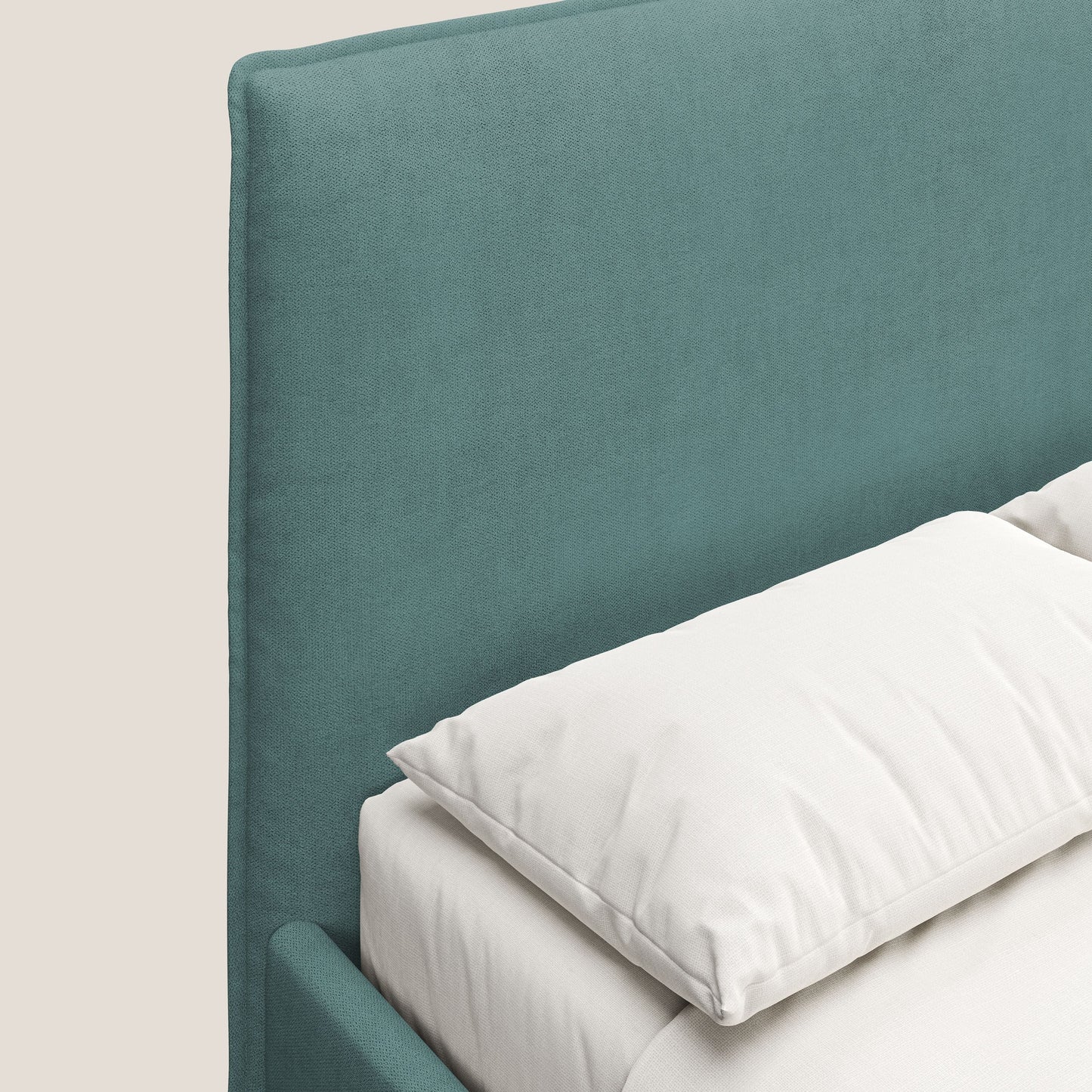 Iris letto imbottito con piedini neri sfoderabile in tessuto impermeabile T02 petrolio 