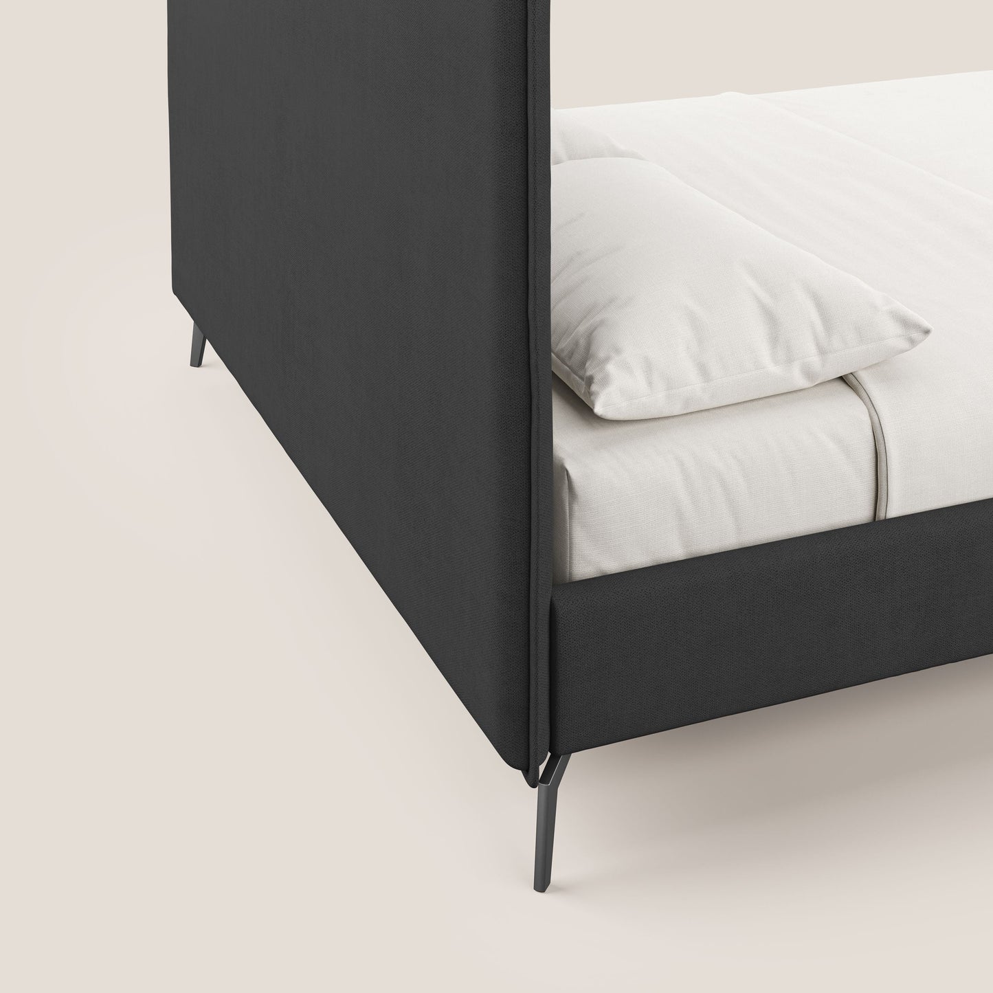 Iris letto imbottito con piedini neri sfoderabile in tessuto impermeabile T02 nero 