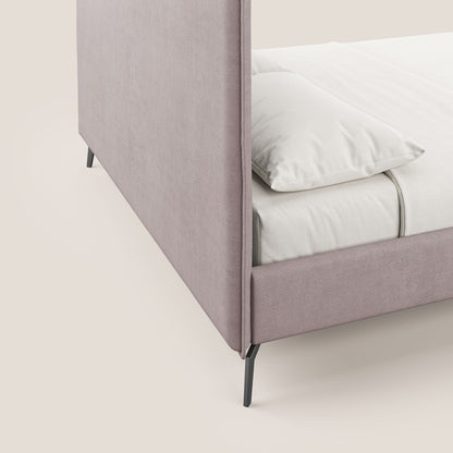 Iris letto imbottito con piedini neri sfoderabile in tessuto impermeabile T02 rosa 