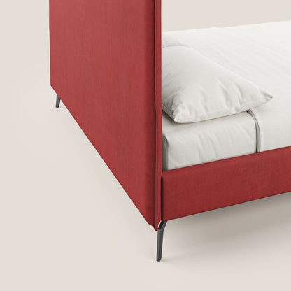 Iris letto imbottito con piedini neri sfoderabile in tessuto impermeabile T02 rosso 