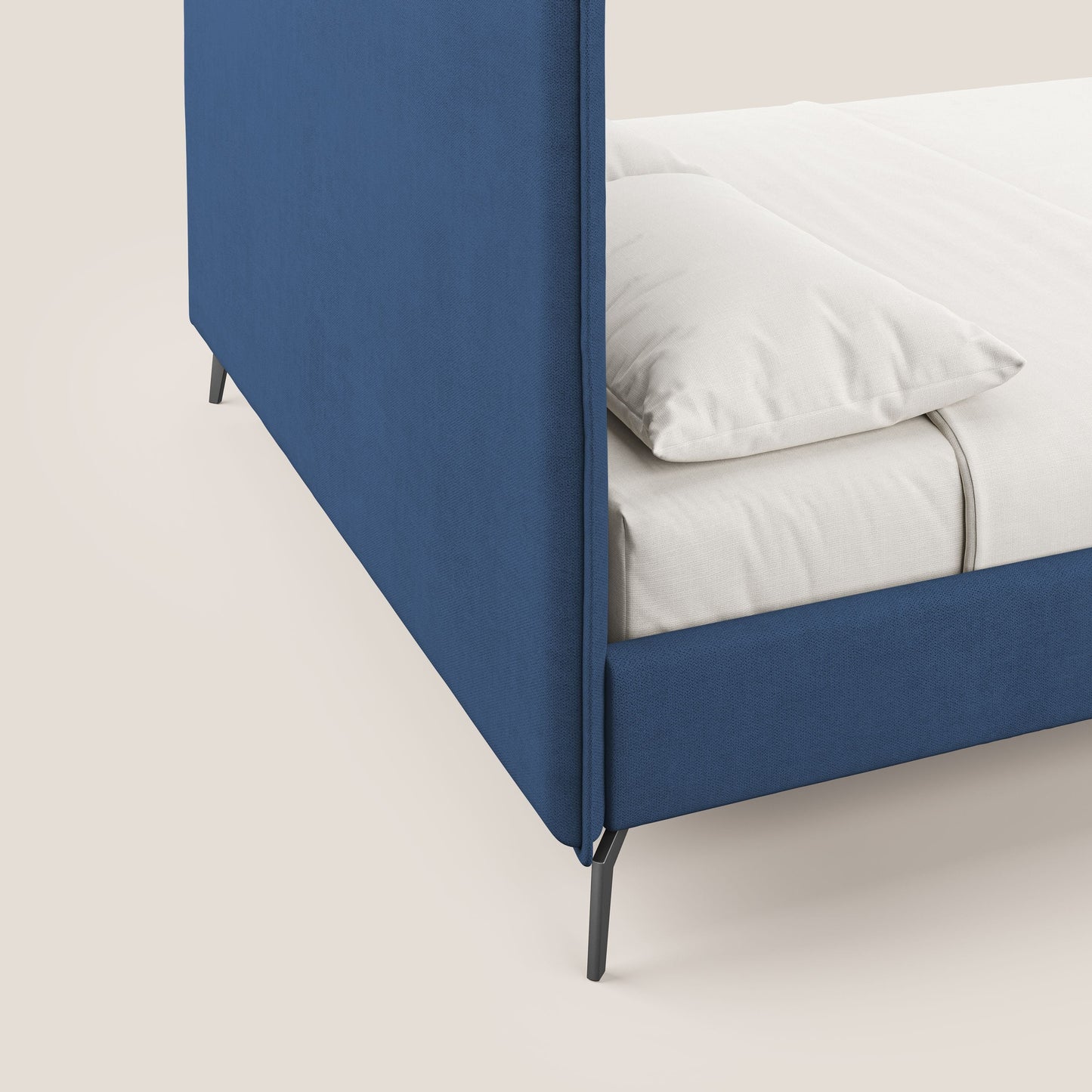 Iris letto imbottito con piedini neri sfoderabile in tessuto impermeabile T02 blu 