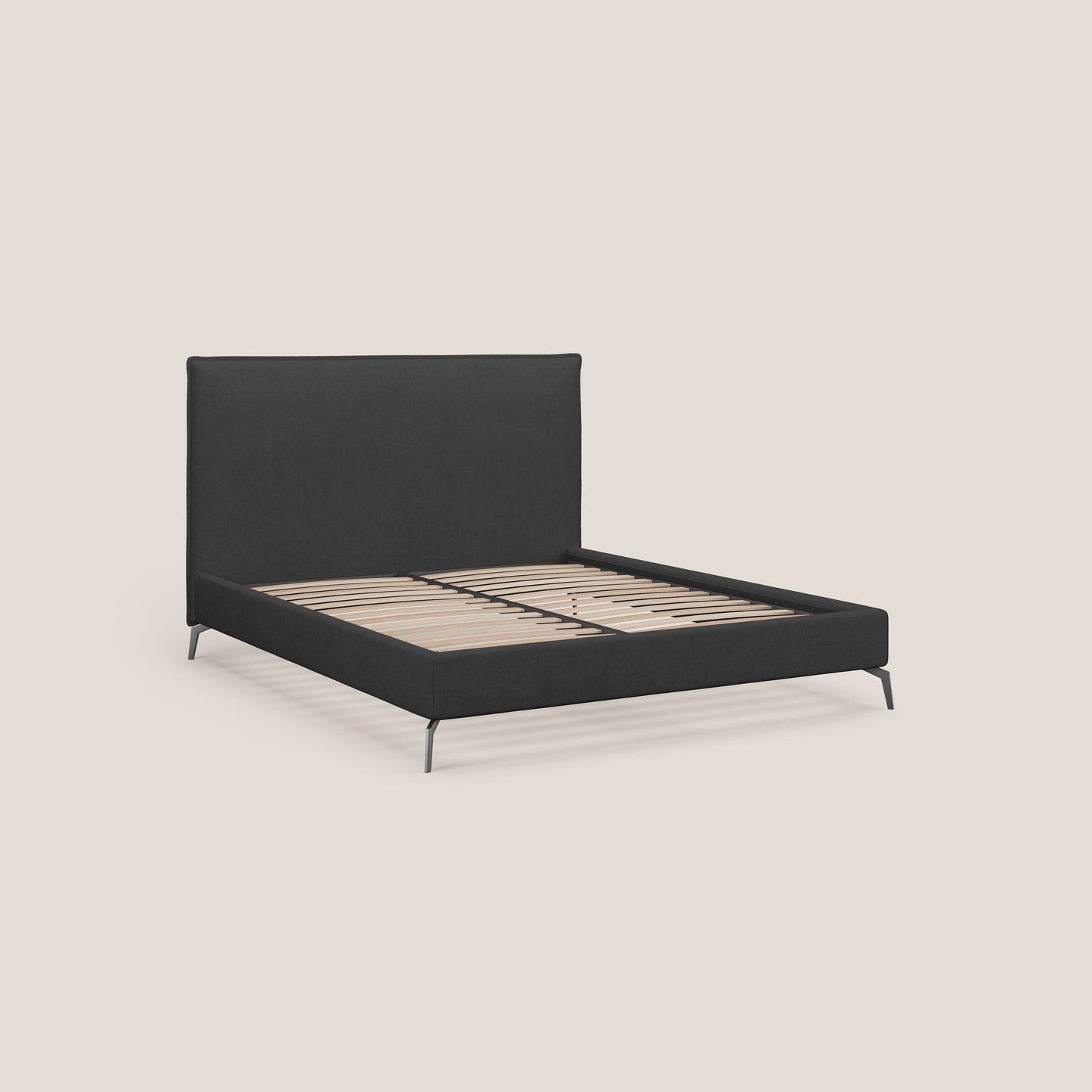 Iris letto imbottito con piedini neri sfoderabile in tessuto impermeabile T02 nero 