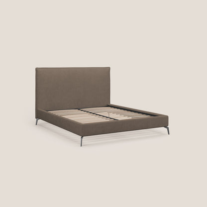 Iris letto imbottito con piedini neri sfoderabile in tessuto impermeabile T02 marrone 