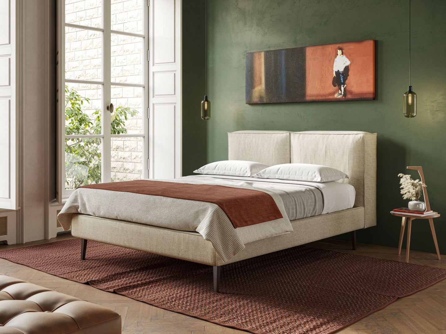 Isotta letto imbottito completamente sfoderabile in morbido tessuto impermeabile T10 beige 