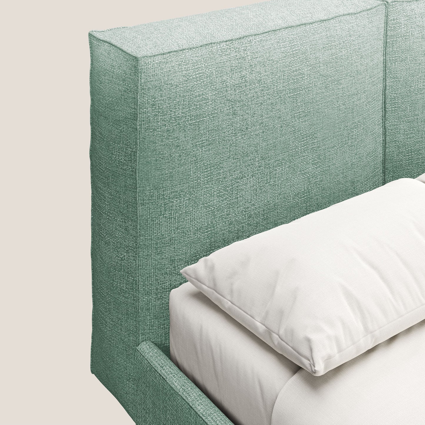 Isotta letto imbottito completamente sfoderabile in morbido tessuto impermeabile T10 verde acqua 