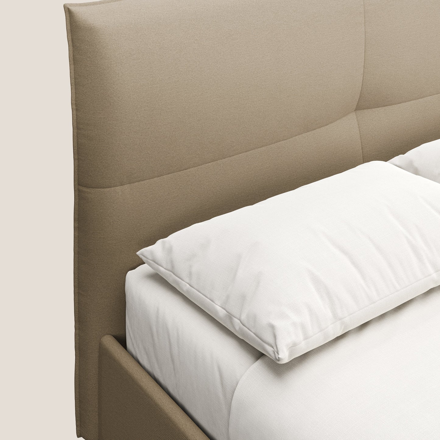 Izumi letto imbottito contenitore con piedi alti in tessuto smacchiabile T05 beige 