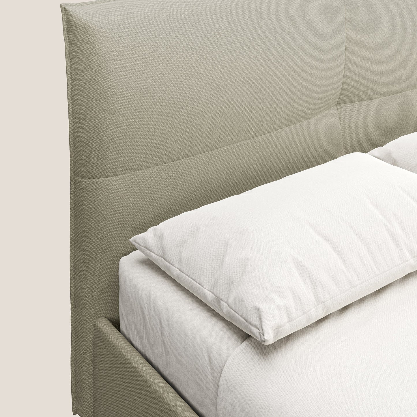 Izumi letto imbottito contenitore con piedi alti in tessuto smacchiabile T05 panna 