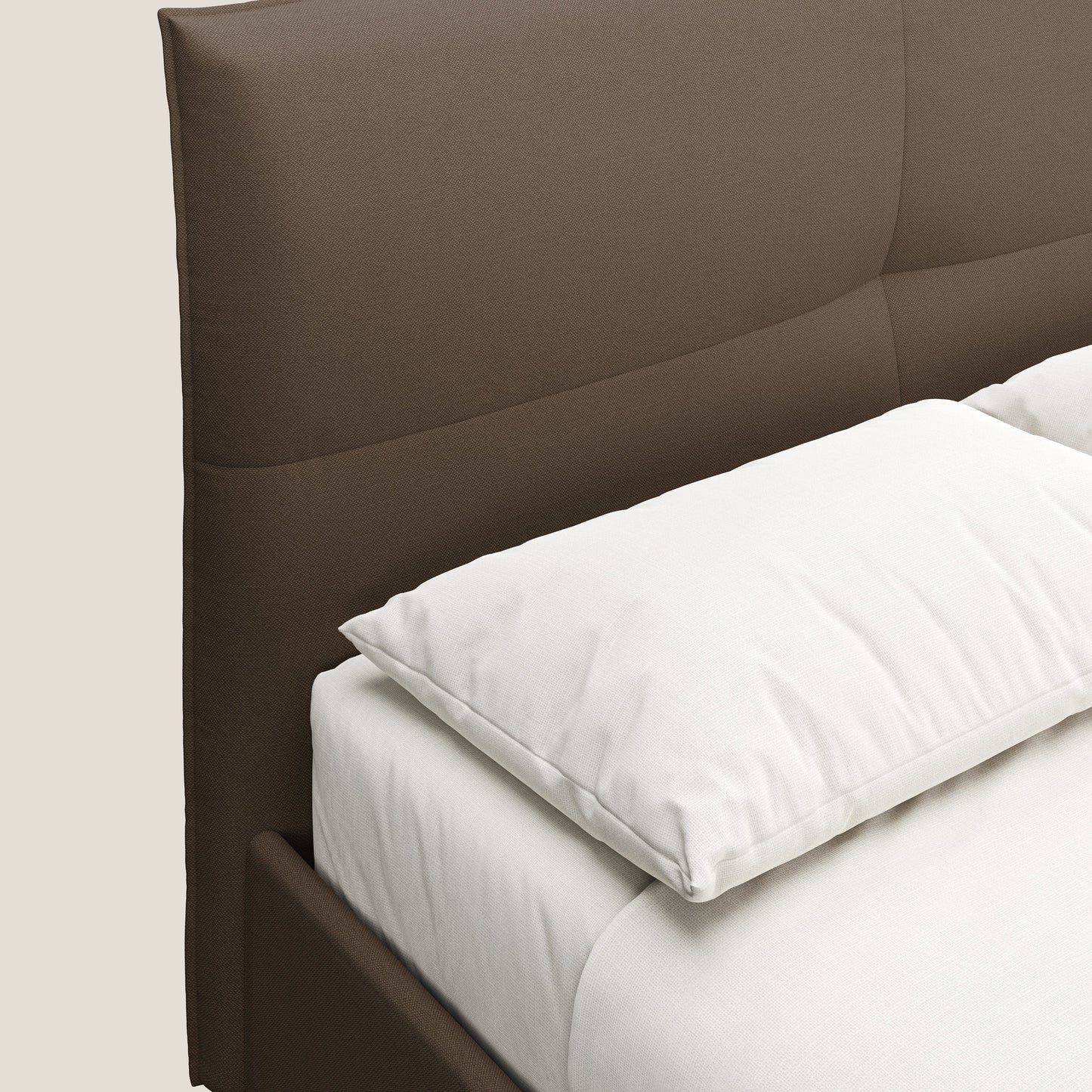 Izumi letto imbottito contenitore con piedi alti in tessuto smacchiabile T05 marrone 