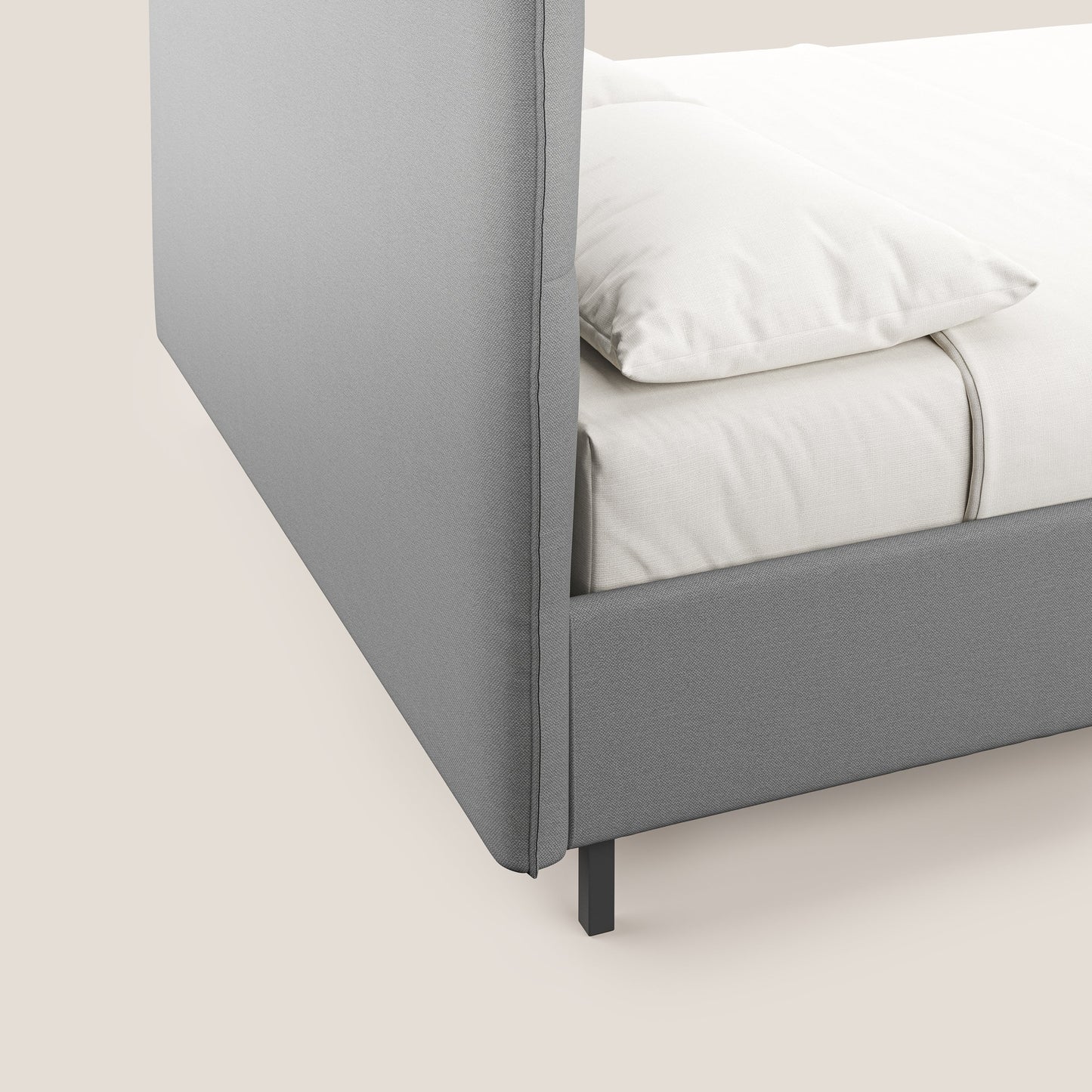 Izumi letto imbottito contenitore con piedi alti in tessuto smacchiabile T05 grigio 