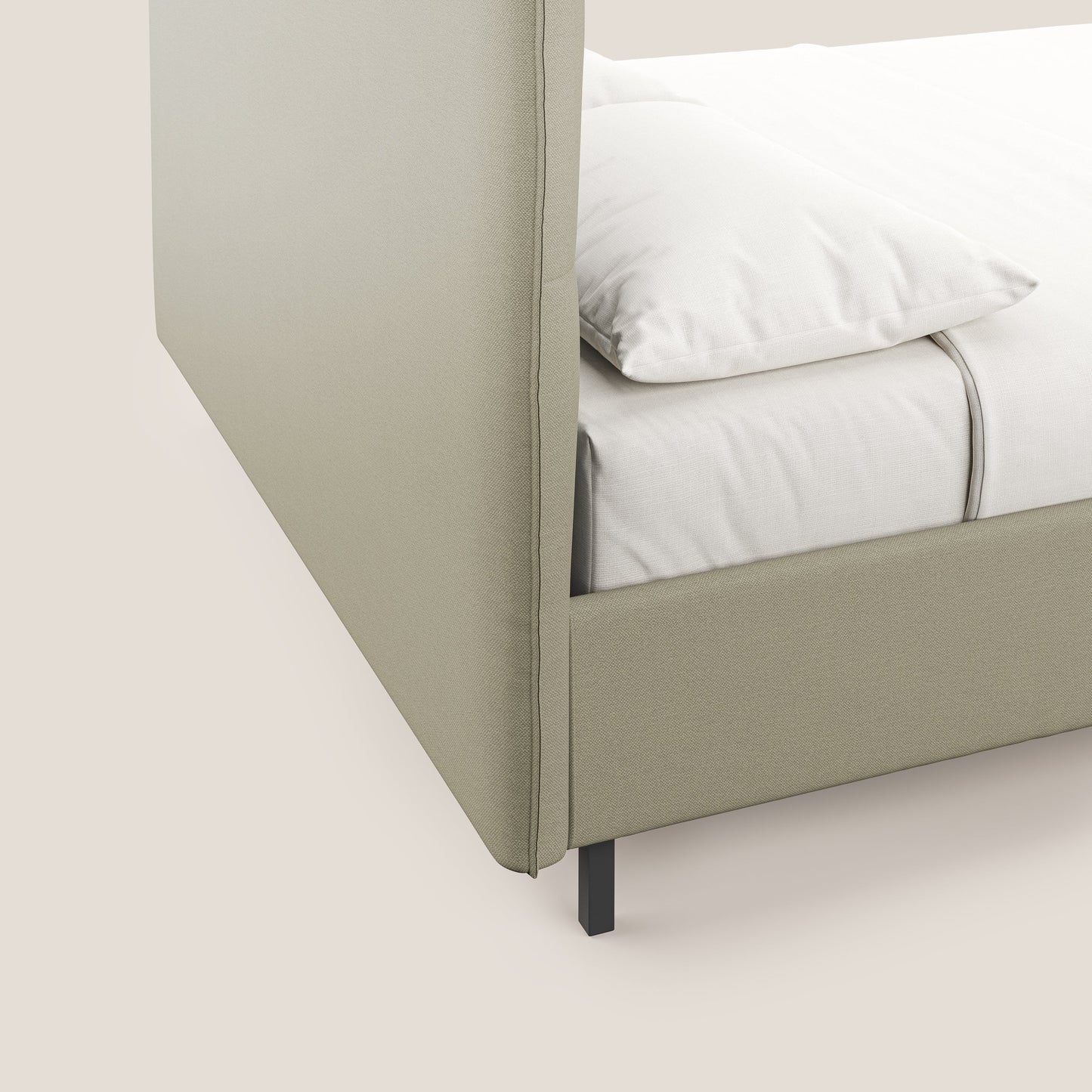 Izumi letto imbottito contenitore con piedi alti in tessuto smacchiabile T05 panna 
