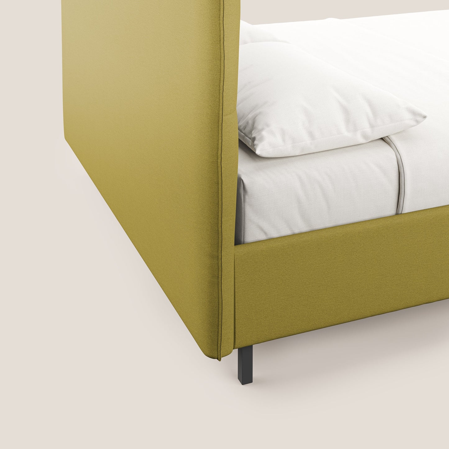 Izumi letto imbottito contenitore con piedi alti in tessuto smacchiabile T05 giallo 